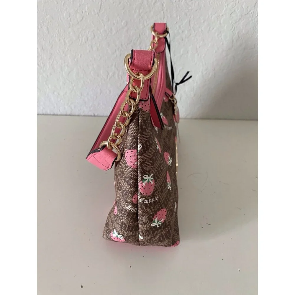 Juicy Couture Berry Sweet Hobo Bag Chestnut Chino‎ W/Strawberry Charm NEW